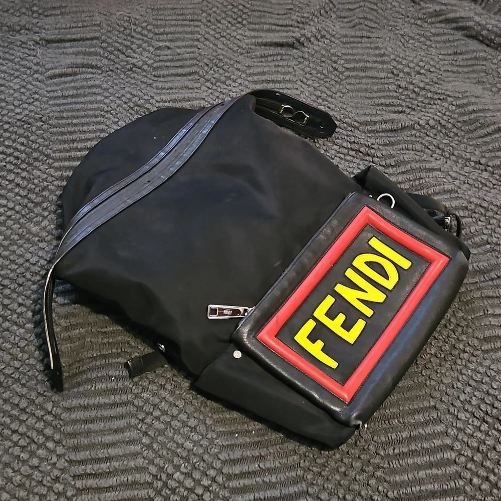 Authentic Fendi Vocabulary Black Nylon And Leather Backpack Unisex Designer RARE